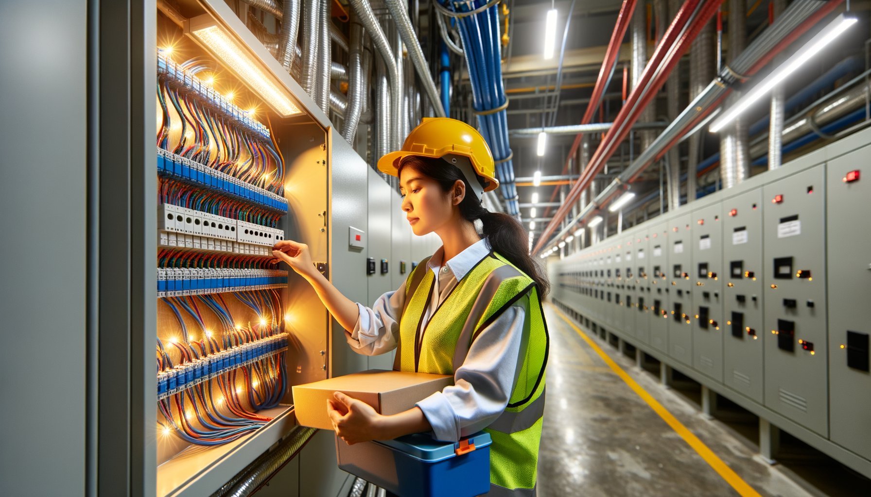 Electrician working on commercial panel